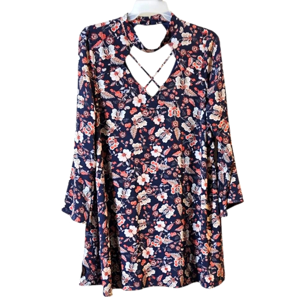 $5 If Bundled! Floral Print Dress with Crisscross Neckline